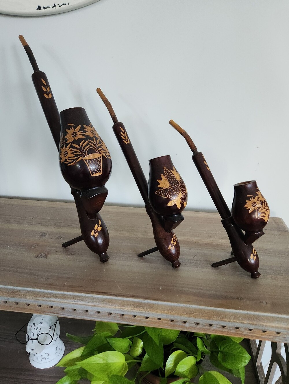 ๐ฟ Vintage Wooden Decorative Pipes Set of 3 Hand Carved Clean And Nice Together - Picture 13 of 14